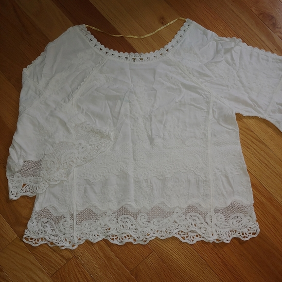 COPY - NWT Democracy Boho White Crochet, Trim ¾ Split -Sleeve Top – Size L - Picture 3 of 10
